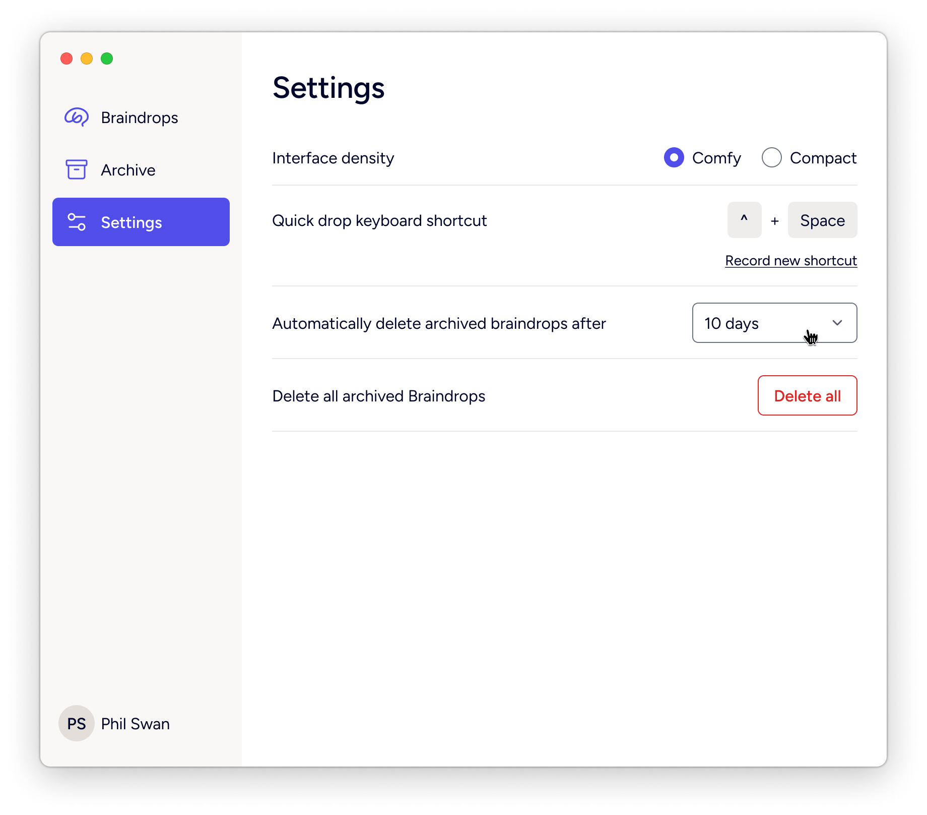 Braindrop settings teaser