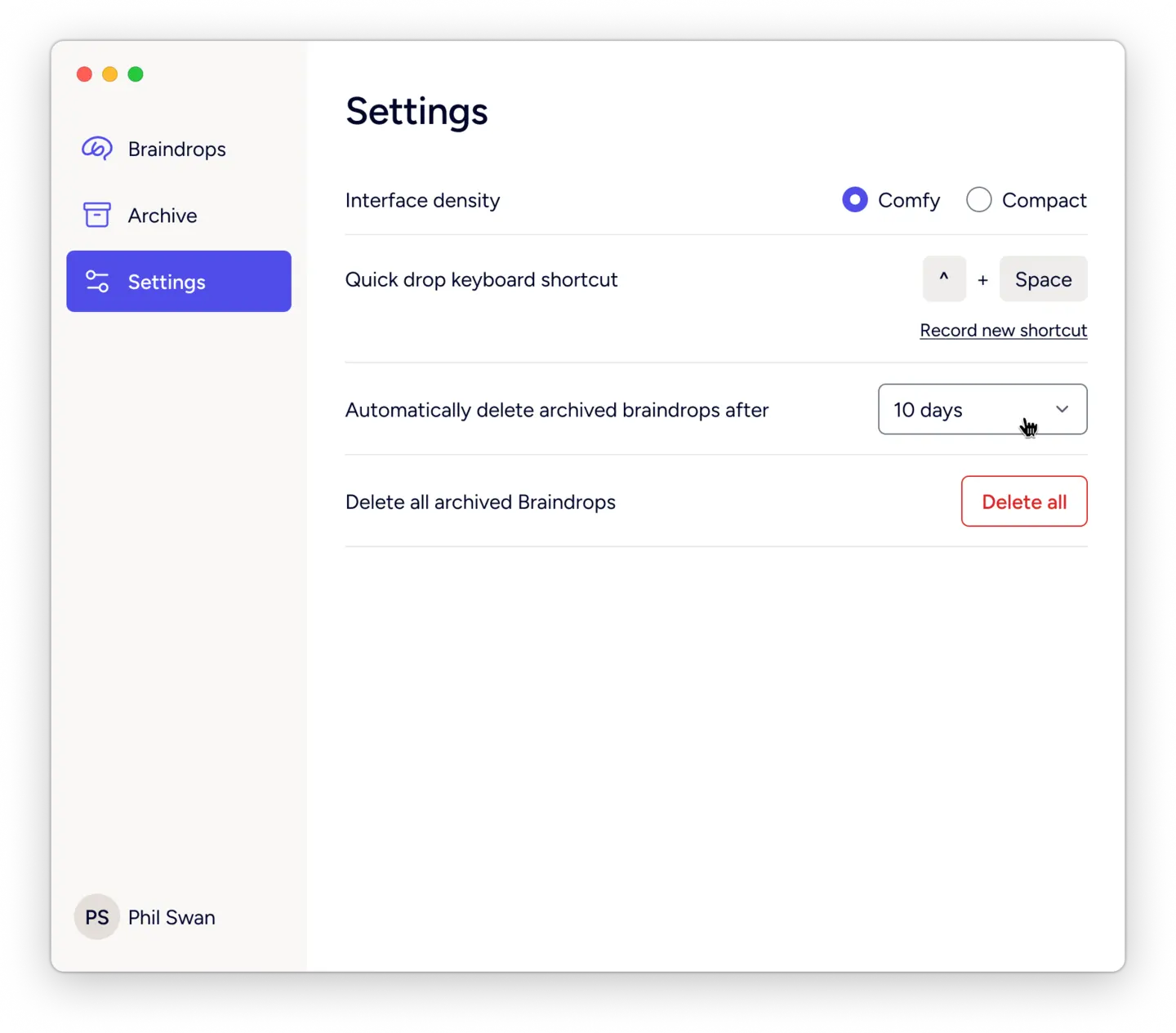 Braindrop settings teaser